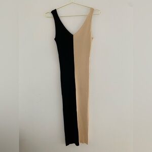 Staud Ribbed MIDI  Black and Tan Colorblock Dress size medium